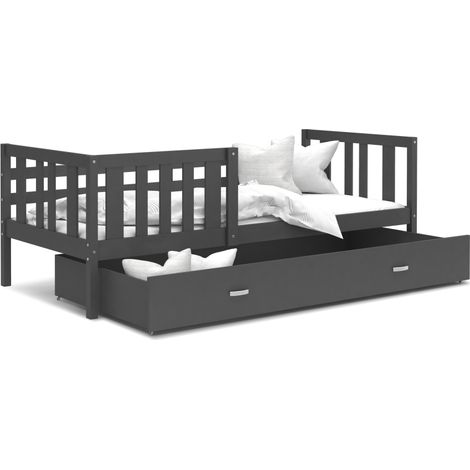 Lit enfant NEMO 90X190 cm - 1 Sommier et Tiroir inclus Gris (1/3)