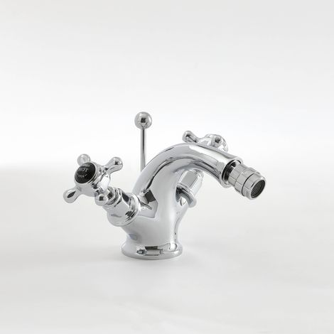 Milano Elizabeth Bathroom Mono Bidet Mixer Tap - Chrome & Black (Crosshead Handles)