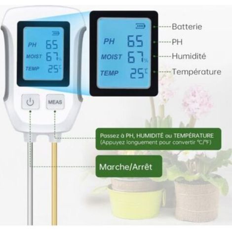 Testeur De Sol - pH Humidité Lumière - Écran LCD Rétroéclairé - Pour Jardinage Intérieur Et Extérieur - 1 Pièce (1/5)