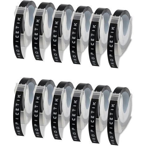 12 rouleaux de ruban d'étiquettes, compatibles avec le ruban d'étiquettes en relief Dymo, compatibles avec l'imprimante d'étiquettes Dymo 1880 Motex E-101, 9 mm x 3 m (1/5)