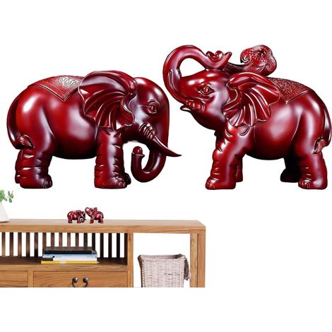 en bois Figurine dlphant couple rustique dcoration de table (1/5)