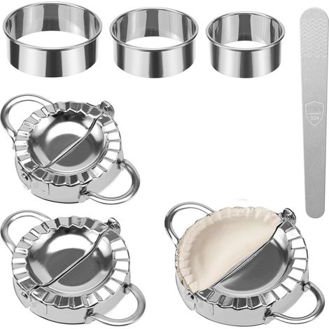 Wonton Maker - Moule À Wontons En Acier Inoxydable - Set De 7 Pièces Avec 3 Tailles De Moules Et Rouleaux À Pâte