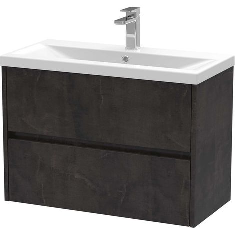 Nuie Havana Matt Metallic Slate 800mm Wall Hung 2 Drawer Vanity Unit and Mid Edge Ceramic Basin - HAV2606A (1/4)