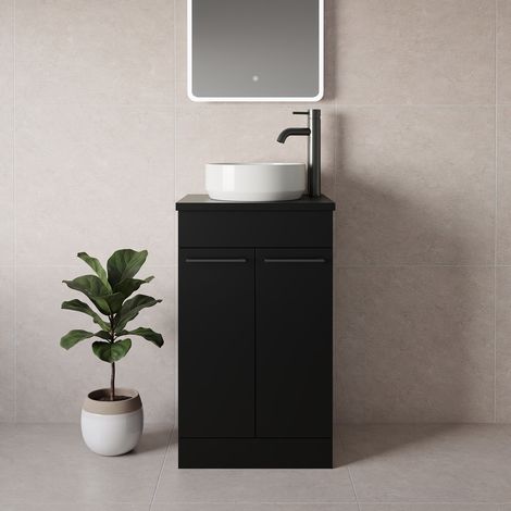 Napoli 390 Matt Black 500mm 2 Door Vanity Unit for Countertop Basins - 500mm - Gunmetal Grey 160mm Handle