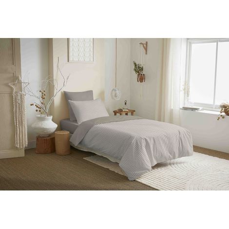 Pack complet housse de couette réversible "Vanessa" 4 pièces pour lit 90 x 190 Gabrielle Naturel