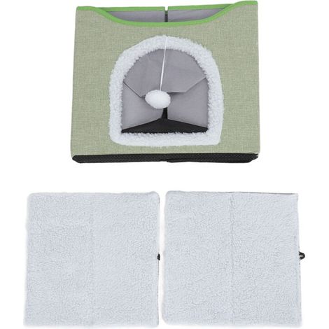 Maison pliable pour chat, 2 couches, lit de grotte multifonctionnel pour chaton, grattoir doux pour l'intérieur, vert clair (1/5)