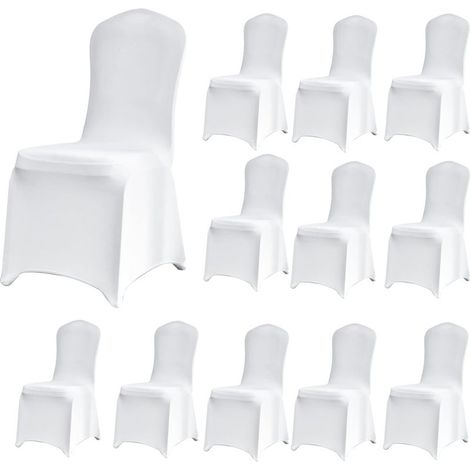 Fundas elásticas para sillas (12 unidades), universales, extraíbles, lavables y duraderas para comedor, hogar, hotel, restaurante, oficina, fiestas, banquetes, cocina y decoración de bodas, color blan (1/5)