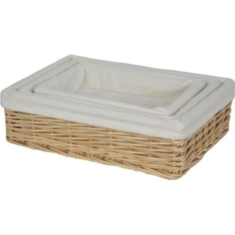 1 plateau rectangulaire en osier, côtés droits et doublure coton, plateau service naturel pour salon ou cuisine