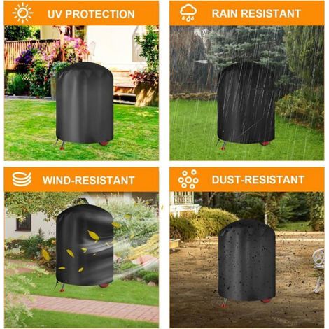 Housse Barbecue Exterieur Rond, Bâche de Protection BBQ Couverture Anti-UV/Anti-l'eau,210D Oxford, Noir, Ø61 x 72 cm (1/4)