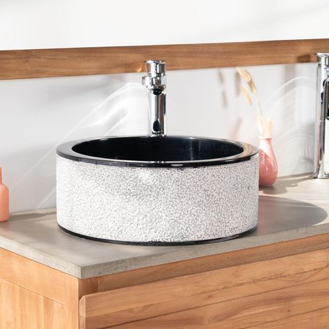 Lavabo de mármol para cuarto de baño Elba negro 40 cm (1/5)