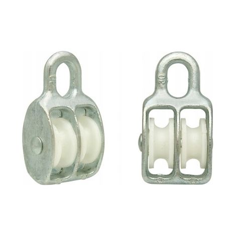 Polea de doble cuerda de 50 mm, acero galvanizado C15, 390 kg (1/5)