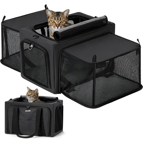 Sac de Transport Extensible pour Chat, Zone Cachée Respirante, Noir (1/5)
