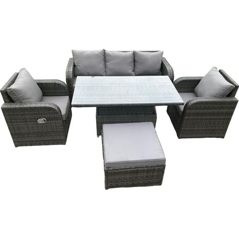 Fimous 6 personnes en rotin ensemble salon de jardin extérieur hauteur réglable table de levage canapé décontracté ensemble avec grand repose-pieds gris foncé mix (1/5)