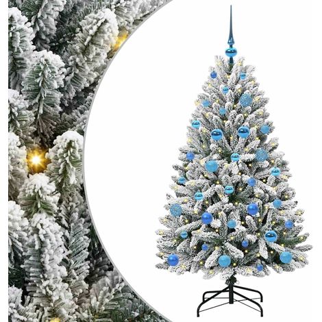 vidaXL Sapin de Noël artificiel Vert et blanc 150 cm PVC et métal