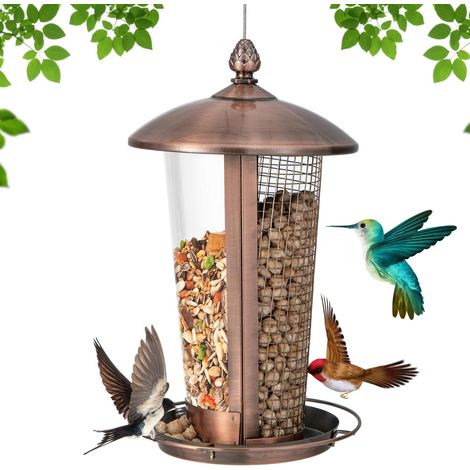 COSTWAY 2 in 1 Mangiatoia per Uccelli con 2 Tubi, Mangiatoia per Uccelli da Appendere all'Aperto in Metallo Resistente alle Intemperie, Decorazione per Giardino e Portico (1/5)