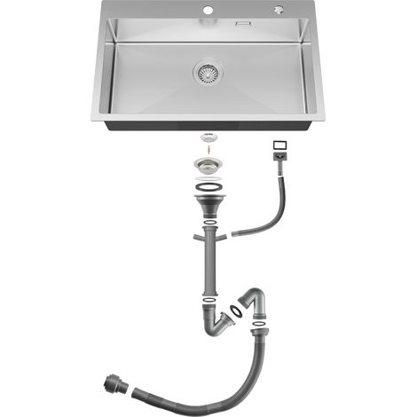 Évier Cuisine en Inox 75 x 45 x 19 CM Évier 1 Bac avec Égouttoir pliable et Système de Drainage, Évier à Encastrer pour Meuble de 80 cm