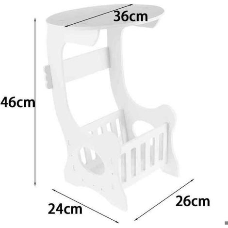 Table D'appoint - Ronde - Plastique Et Bois - Pour Salon - 24x26x46 Cm - Blanc (1/5)