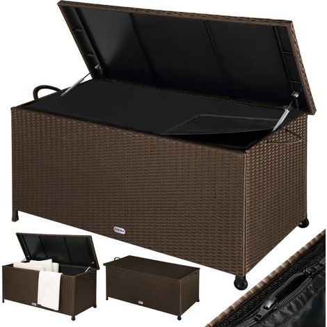 Coffre de jardin noir 270L polyrotin Marron et roues (1/2)