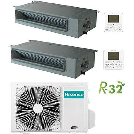 Climatizzatore Condizionatore Hisense Canalizzabile R32 Dual Split Inverter 12000 + 12000 BTU con U.E. 3AMW62U4RJC Classe A++/A+ (1/2)