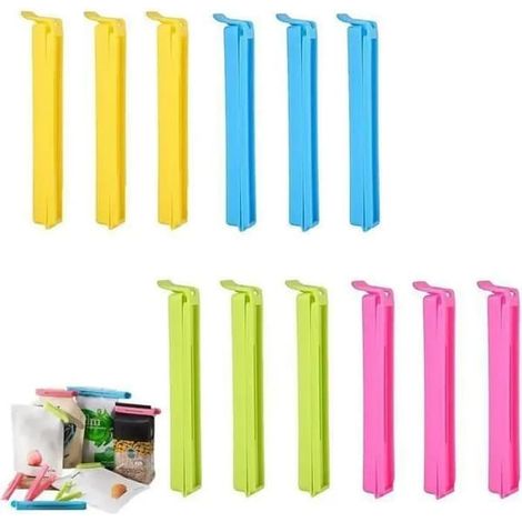 Lot de 12 pinces colorées pour sacs alimentaires en plastique, idéales pour conserver les en-cas, les bonbons et congeler les aliments - réutilisables (1/3)
