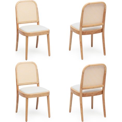 Set di 6 sedie da pranzo in legno con schienale in rattan e seduta in lino colore legno MODENUIT (1/5)