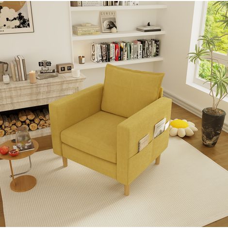 Sillón de lectura con bolsillos, chenilla mostaza OKMYHOME (1/5)