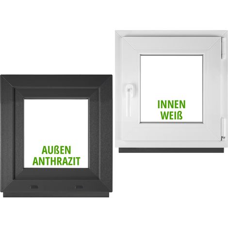 Fenêtre PVC BauPlaza 60x60 cm (Largeur x Hauteur) Oscillo-Battante Ouverture Droite – Anthracite Extérieur / Blanc Intérieur – Double Vitrage (1/4)