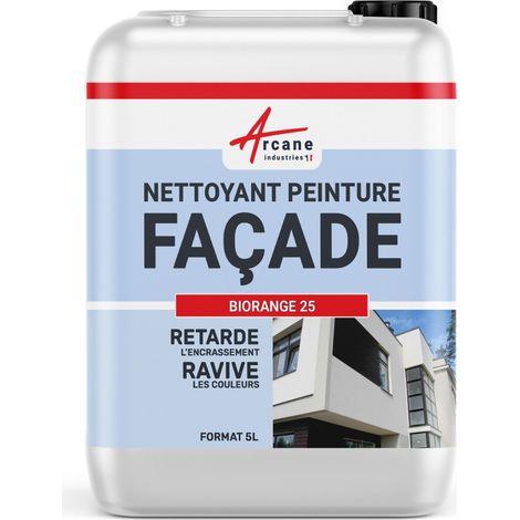 Arcane Industries – Rénovateur façades 5 L – Nettoyant pour crépis, béton et aluminium – Élimine salissures et taches anciennes – Action lavante longue durée
