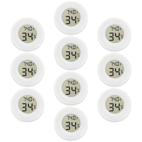 Lot de 10 mini thermomètres hygromètres numériques avec écran LCD pour serre, jardin, cave, réfrigérateur et bocal Mason (blanc) (1/4)