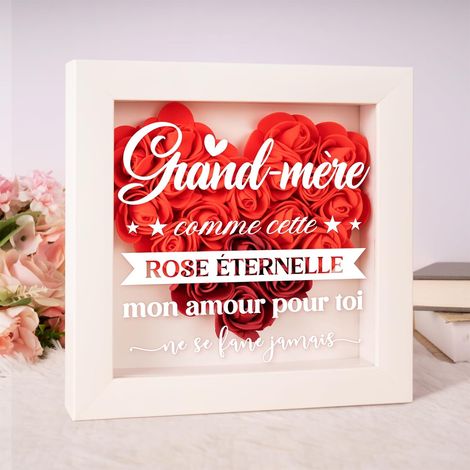 Cadeau Mamie, Cadeau Grands Mères - Cadre Coeur en Roses Éternelles (1/5)