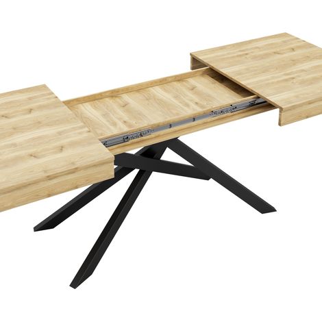 Mesa de Comedor Rectangular Extensible para 6 a 8 Personas con Patas Cruzadas, MDF, Color Roble (1/5)