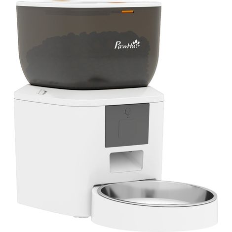Distributeur automatique de nourriture pour chat connecté Wi‑Fi 4 L avec commande via application, enregistrement vocal 10 s, acier inoxydable blanc  CHICFURN (1/5)