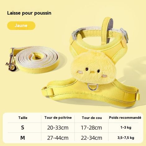 Ensemble de transport pour animaux - Maille respirante épaisse + Peluche + Boucle métallique réglable - Anti-fugue (Jaune) - 1.2 m(Taille S)