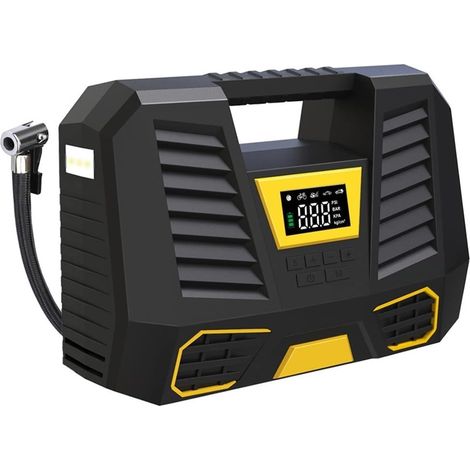 Tragbarer Luftkompressor, 150 PSI, 12 V DC, Reifenfüller mit LCD-Display und LED-Licht, Schwarz/Gelb