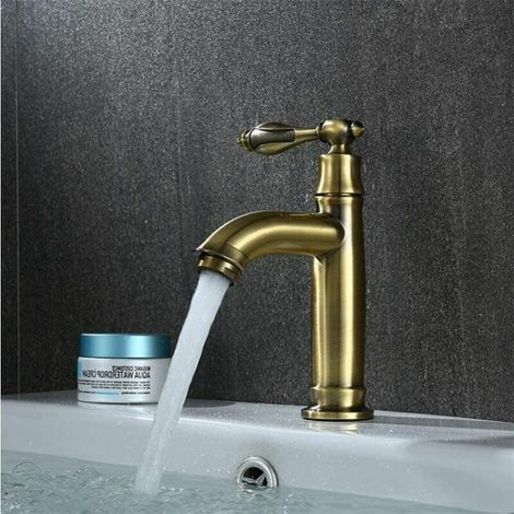 Basetbl – Robinet de lavabo rétro à poignée unique – Laiton et cuivre antique – Élément filtrant en céramique – Installation à un trou (1/4)