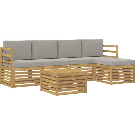 Set di divani da esterno 6 pz 5-Posti Bianco e Grigio Chiaro vidaXL (1/5)