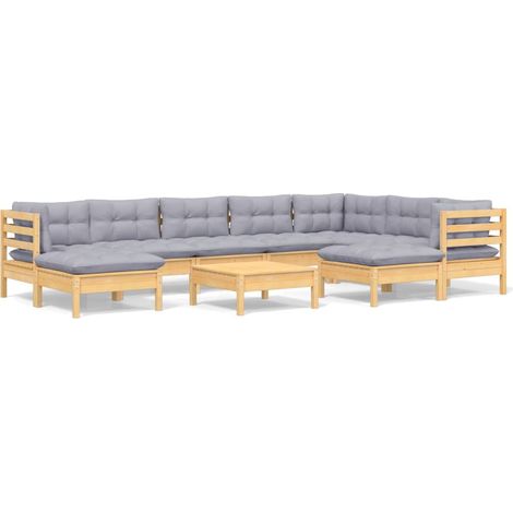 Maison Exclusive - Set Divani da Giardino 10 pz con Cuscini Grigi Massello di Pino (1/5)