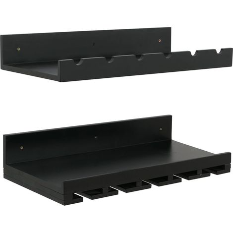 [NEUWERTIG] 2er-Set Weinregal HHG-707, Glas-/Flaschenhalter Wandbar für 6 Flaschen/15 Gläser Holz MVG-zertifiziert 61x28cm schwarz