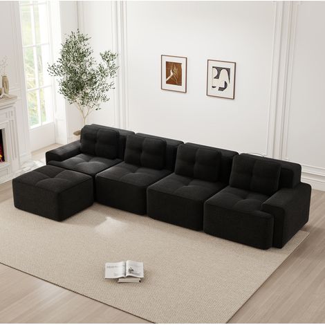 Modulares Sofa Schwarz aus Cord mit tiefem Sitz, rutschfester Basis und montagefreiem Design (1/5)