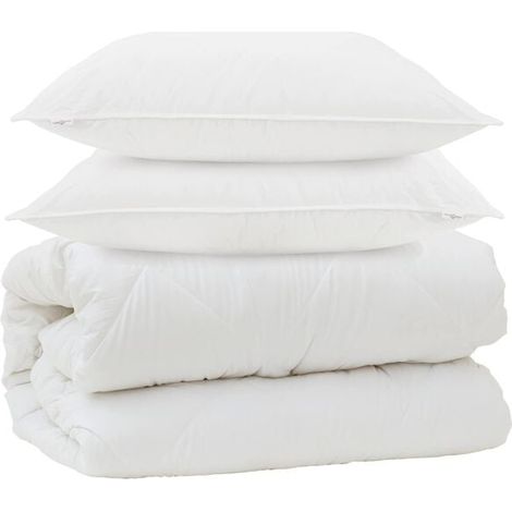 Ensemble couette et oreiller en duvet (3 pièces), microfibre blanche (1/5)