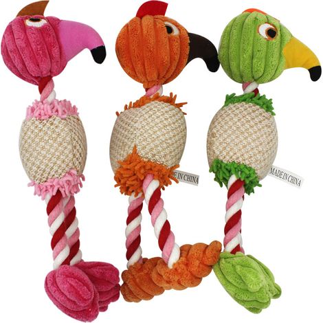 Lot de 3 jouets pour animaux de compagnie résistants aux morsures, en corde de coton, flamant rose, oiseau, chat, chien. (1/5)