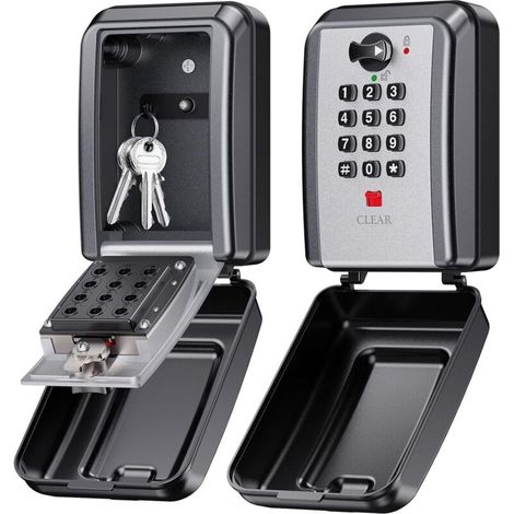 Boite a Clef Murale, Boite a Clefs Securisee Exterieur à 12 Chiffres avec Code Réinitialisable, Grande Capacité Boite à Clé Résistante aux Intempéries, Coffre Fort a Clef pour Maison Garage