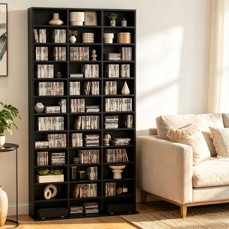 Mueble para CD/DVD, estantería de pie 102 x 23,5 x 195 cm de MDF negro HAVRYA (1/5)
