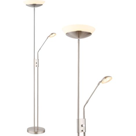 LED Stehlampe Deckenfluter Wohnzimmerlampe Schlafzimmerleuchte, Metall Glas Kunststoff nickel satiniert, dimmbar Flexo schwenkbar, 18W 1370lm 3000K warmweiß, H 180 cm
