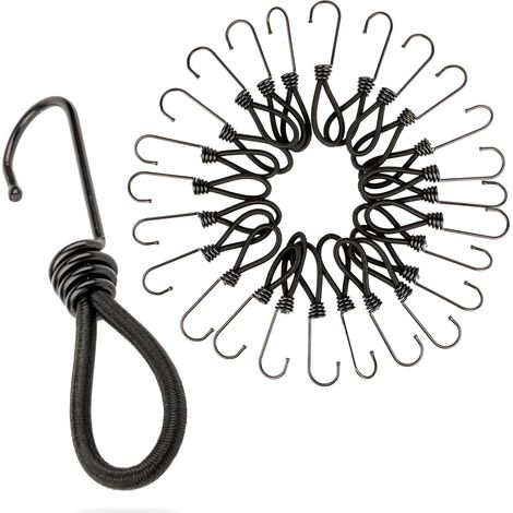 Lot De 25 Tendeurs En Caoutchouc Avec Crochet Pour BannièRes, BâChes, Gazebos, Tentes, Supports De BâChe, Tendeur En Caoutchouc, Caoutchouc De Tente, Noir, 200mm (1/5)