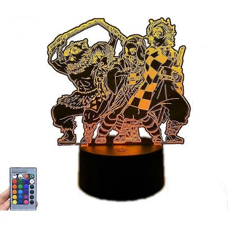 Veilleuse 3D SCSYV Anime Demon Slayer, Lampe 3D Kamado Tanjirou, Lumière LED acrylique à 16 couleurs changeantes pour garçons et filles, Cadeau d'anniversaire ou de Noël (1/5)