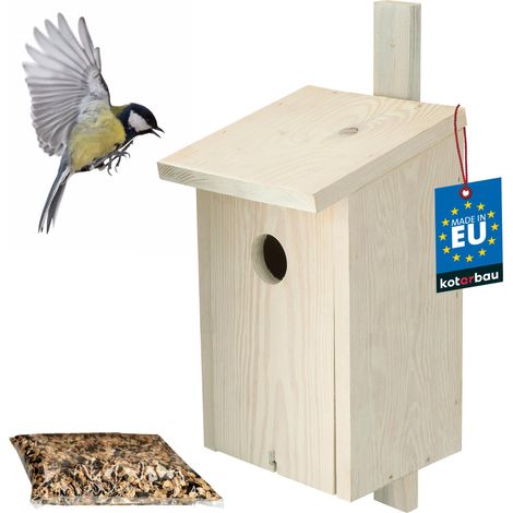 KOTARBAU® Nichoir Oiseaux Exterieur - Bois - 29x17 cm - Blanc - Cabane Oiseaux Exterieur - Cabane À Oiseau - avec Nourriture 0,5 kg - Nichoirs À Mésanges - Nichoir a Mesange (1/4)