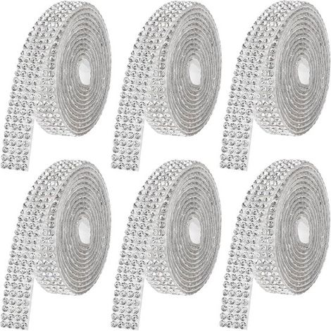 Ruban de strass avec strass autocollants, ruban décoratif de 6 mètres de long, 6 rouleaux de ruban de strass pour projets de loisirs créatifs, ruban de strass autocollant, transparent (1/5)