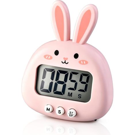 Minuteur de cuisine numérique Pink Bunny avec écran LCD, compte à rebours magnétique et support, 99 h / 59 min, idéal pour la cuisine, les études, l'école ou le bureau. (1/5)