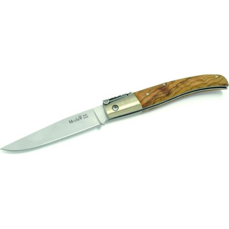 Navaja palanquilla Muela Serie PQ PQ-9.OL, cachas de olivo y virola alpaca, 105 gramos, hoja de 10 cm + tarjeta multiusos de regalo